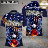 Maxcorners Bowling Eagle US Flag Patriotic Customized Name, Team Name 3D Polo Shirt
