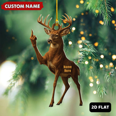 Maxcorners Personalized Funny Deer Buck Fukin' Finger Hunting Acrylic Christmas Ornament Custom Gift for Hunters 2D Flat