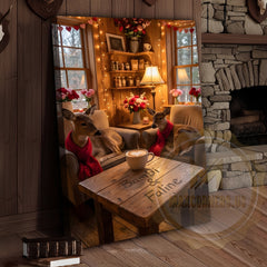 Maxcorners Cozy Deer Couple Cabin Coffee Scene Personalized Name Canvas