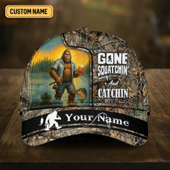 Maxcorners Gone Squatchin' And Catchin, Fishing Hunting Hat, Fishing Trucker Hat, Fishing Cap For Men, Fishing Gifts For Dad
