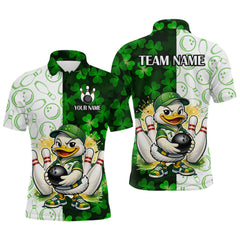 Maxcorners Custom Green Funny Duck Bowling Team Shirt for Men Lucky Clover St Patrick Day Bowling League Outfit LM0901