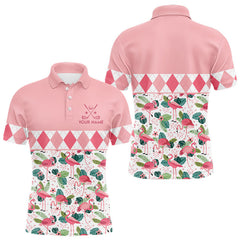 Maxcorners Flamingo Argyle Pattern Mens Golf Polo Shirt Funny Floral Custom Golf Shirt Unique Golfer Gift Apparel LM1112
