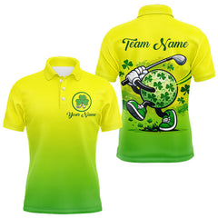 Maxcorners Neon Green Mens Golf Polo Shirt Custom Name Green Clover St Patrick Day Golf Shirts For Men LM2201