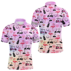 Maxcorners Mens Golf Polo Shirts Custom Funny Flamingo Heart Pattern Team Golf Tops For Men, Golf Gifts LM2901