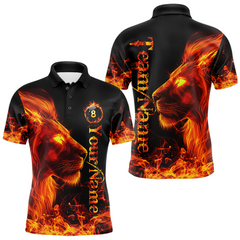 Maxcorners Custom Flame Lion 8 Ball Billiard Shirts for Men Billiard Team Shirts Billiard League Polo & 1/4 Zip TU0812
