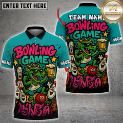 Maxcorners Bowling And Pins Cartoon Dragon Customized Name, Team Name 3D Shirt (4 Colors)