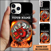 Maxcorners Darts Flaming Bull Red Angry Mascot Personalized Name 3D Phone Case