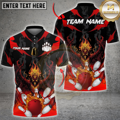 Maxcorners Bowling Fire Dragon Pins Explosion Multicolor Customized Name, Team Name 3D Shirts