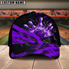 Maxcorners Bowling Grunge Flame Multicolor Personalized Name 3D Cap
