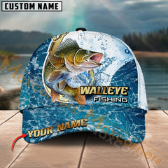 Maxcorners Walleye Fishing Golden Hook Graphic Personalized Name 3D Cap