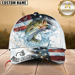 Maxcorners Fishing Jump Action American Flag Water Splash Art Multi Options Personalized Name Cap