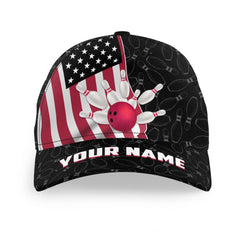 Macorners American Flag Bowling Hat Custom Name Bowling Cap for Team Patriotic Bowling Cap
