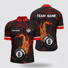 MaxCorners Billiard 8 Ball Pool Fire Jerseys Customized Name And Team Name 3D Zip Polo Shirt For Men