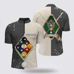 MaxCorners Billiard 9 Ball Pool Balls Jerseys Customized Name And Team Name 3D Zip Polo Shirt For Men