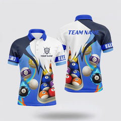 Maxcorners Billiard Blue Name 3D Polo Shirts