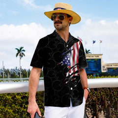 Maxcorners Black Bowling American Flag Pattern Hawaiian Shirt