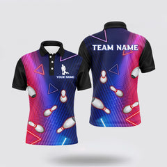 MaxCorners Bowling And Pins American Customized Name, Team Name 3D Polo Shirt For Men