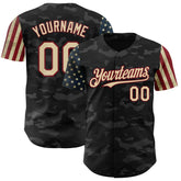 Maxcorners Custom Camo Black-Cream 3D American Flag Premium Salute To Service Baseball Jersey LM0210