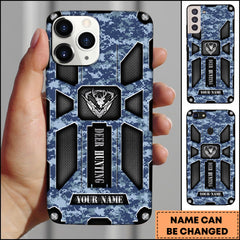 Maxcorners Hunting Phonecase Blue Digital Camo Tactical Deer Emblem Armor Design Personalized Name 3D Phone Case