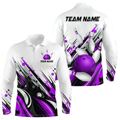 Maxcorners Bowling Shirt For Mens Custom Name Bowling Flame Lightning Team Jersey Shirt | Purple