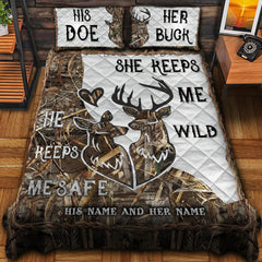 Maxcorners Personalized Name Couple Deer Hunting Quilt Bedding Set (Multi Color Options)