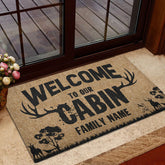 Maxcorners Personalized Hunting Rubber Doormat, Deer Horn Hunting Welcome To Our Cabin Welcome Doormat, Custom Name Indoor Outdoor Door Mat, Home Decor