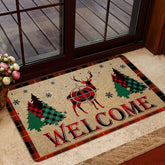 Maxcorners Hunting Rubber Doormat, deer hunting buck hunter welcome red plaid christmas xmas noel Welcome Doormat, Indoor Outdoor Door Mat, Home Decor
