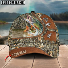 Maxcorners Personalized Pike Fishing Nature Leather Pattern Classic 3D Cap