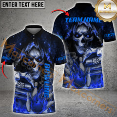 Maxcorners Skull Fire Bowling Jersey Multicolor Option Customized Name, Team Name 3D Polo Shirt