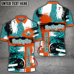 Max Corner Bowling and Pins Fire Paint Pattern Multicolored Bowling jerseys Custom Name And Team 3D Polo Shirt