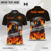 Maxcorners Darts Fire Skull Magma Pattern Multicolor Option Customized Name, Team Name 3D Polo Shirt (4 Colors)