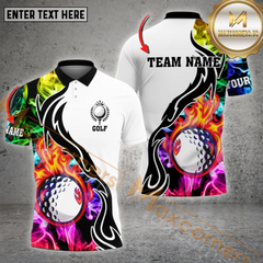 Max Corner Customized Name Fire Golf Ball Multicolor Smoke Pattern Custom 3D Polo Shirt