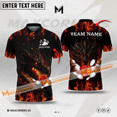 Maxcorners Bowling Ball & Pins Dragon Flame Multicolor Option Customized Name 3D Shirt (4 Colors)