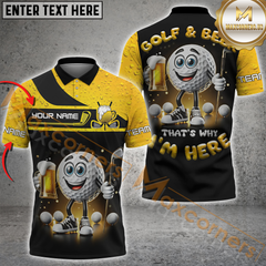 Maxcorners Golf Funny Ball And Beer Personalized Name 3D Unisex Shirt