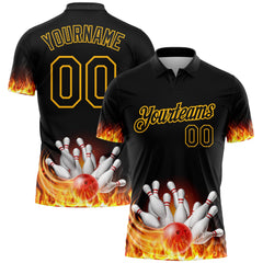MaxCorners Bowling Ball And Pins Fire Customized Name 3D Polo Shirt For Men