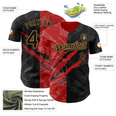 Maxcorners Custom Graffiti Pattern Black Red-Old Gold 3D Scratch Premium Baseball Jersey LM0210