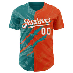 Maxcorners Custom Graffiti Pattern White Orange-Teal 3D Scratch Premium Baseball Jersey LM0210