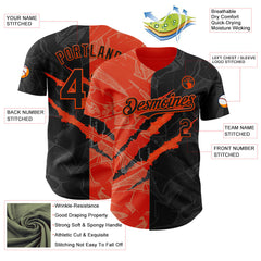 Maxcorners Custom Graffiti Pattern Black-Orange 3D Scratch Premium Baseball Jersey LM0210