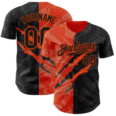 Maxcorners Custom Graffiti Pattern Black-Orange 3D Scratch Premium Baseball Jersey LM0210