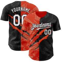 Maxcorners Custom Graffiti Pattern White Black-Orange 3D Scratch Premium Baseball Jerseys LM0210
