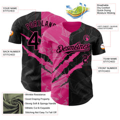 Maxcorners Custom Graffiti Pattern Black-Pink 3D Scratch Premium Baseball Jersey LM0210