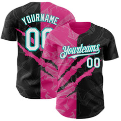 Maxcorners Custom Graffiti Pattern White Black Pink-Aqua 3D Scratch Premium Baseball Jersey LM0210