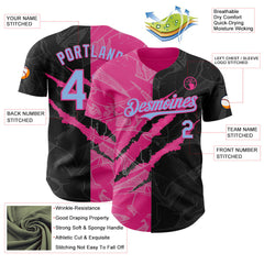Maxcorners Custom Graffiti Pattern Light Blue Black-Pink 3D Scratch Premium Baseball Jersey LM0210