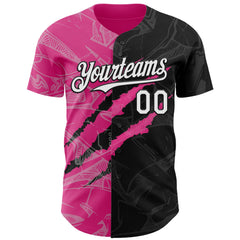 Maxcorners Custom Graffiti Pattern White Black-Pink 3D Scratch Premium Baseball Jerseys LM0210