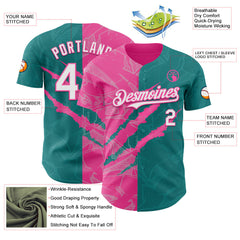 Maxcorners Custom Graffiti Pattern White Teal-Pink 3D Scratch Premium Baseball Jerseys LM0210