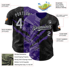 Maxcorners Custom Graffiti Pattern Gray Black-Purple 3D Scratch Premium Baseball Jersey LM0210