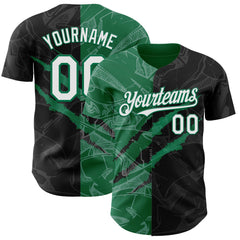 Maxcorners Custom Graffiti Pattern White Black-Kelly Green 3D Scratch Premium Baseball Jersey LM0210