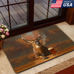 Maxcorners Deer Smoking & Bar Glassware Doormat – Funny Hunting Cabin Rug, Man Cave & Outdoor Decor Gift LM1611