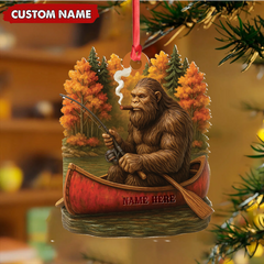 Maxcorners Personalized Bigfoot Fishing Ornament, Funny Sasquatch in Canoe Christmas Decor, Unique Gift for Fishermen and Outdoor Lovers LM0411