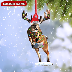 Maxcorners Personalized Deer Acrylic Christmas Ornament - Custom Name Buck with Lights Holiday Gift LM0411